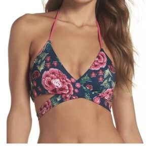 Leith Womens Navy Stamped Floral Reversible Wrap Bikini Set Top M Bottom Large